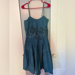 Women's Odille Anthropologie Dress Teal Brown Beads Size 4